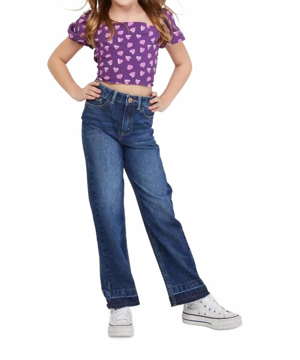 NEW THEME girls noa top in purple/white hearts